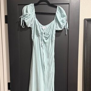 Lost + Wander Light Blue Midi Dress with Puff Sleeves